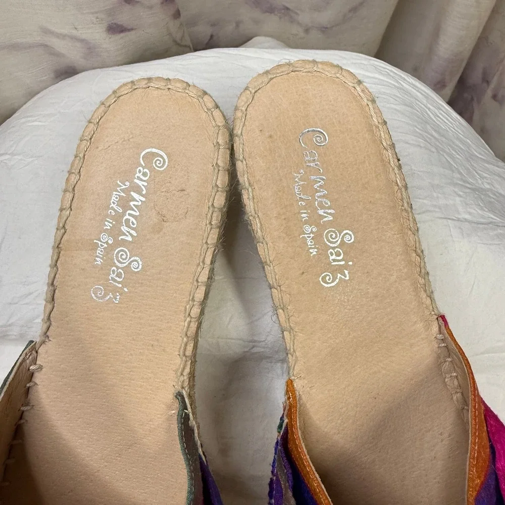 Carmen‎ Saiz Spain Silk Rainbow 9 Espadrille Wedge Sandals 40 Barbie carnival